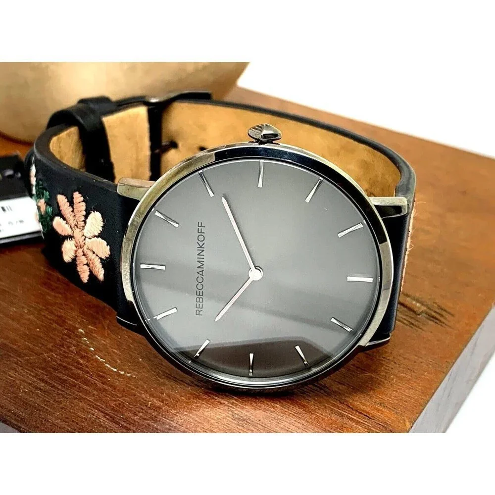 Rebecca Minkoff Women's Watch 2200096 Quartz Black Dial 40mm Floral Leat…
